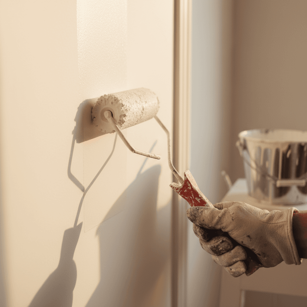 Professional painter applying fresh paint to interior wall