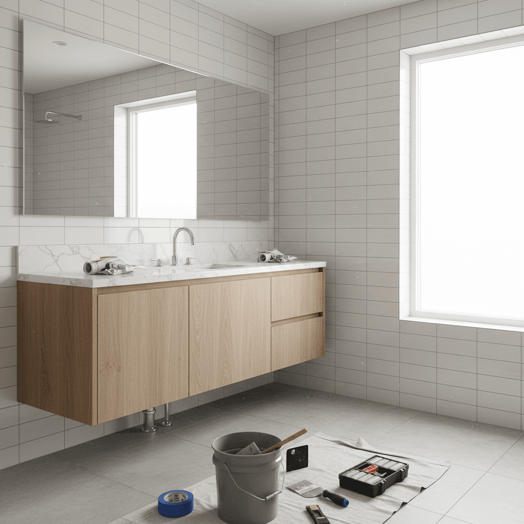 Modern bathroom renovation with new fixtures and finishes