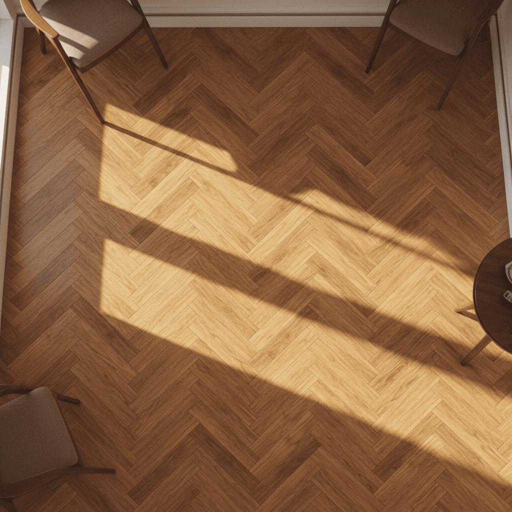 Parquet flooring installation - herringbone wood floor